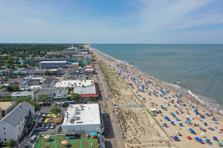 An overhead shot of the beach in Delaware.