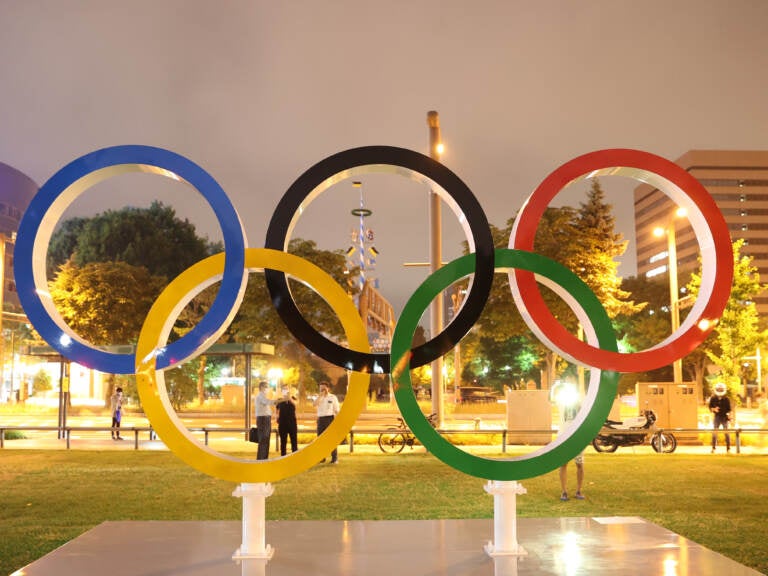 The Olympic rings at Odori Park in Sapporo Hokkaido, Japan on Tuesday. (Masashi Hara/Getty Images)