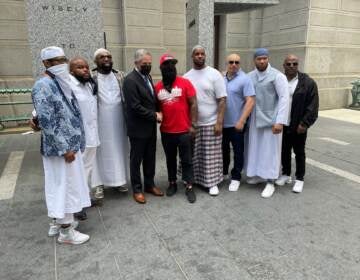 Anthony Wright met with DA Larry Krasner along with other exonerees. (Cherri Gregg / WHYY)