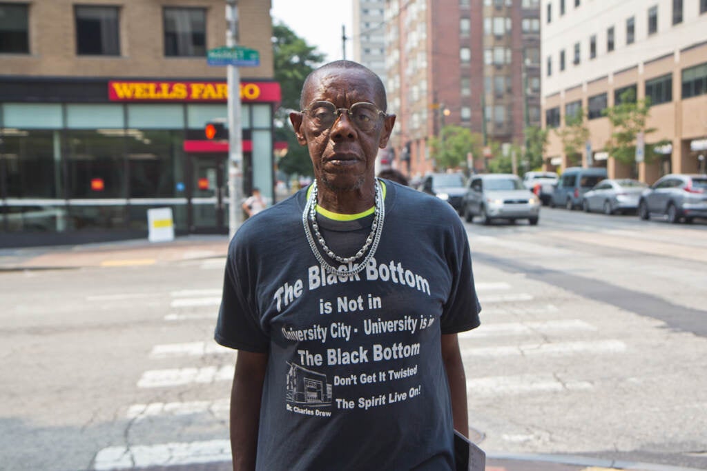 Andre Black stands at the corner of 36th and Market streets