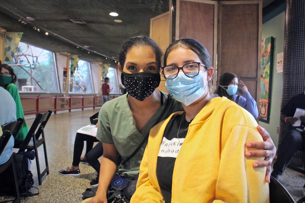 Germaine Nagovich brought her daughter Alani Rivera to the Philadelphia Zoo to get her first shot of the Pfizer COVID-19 vaccine