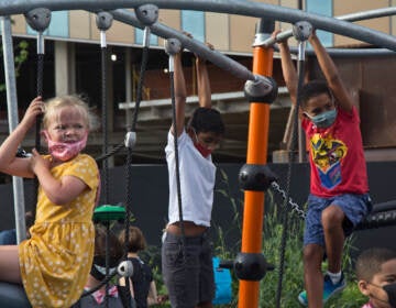 Elementary school students play on the playground
