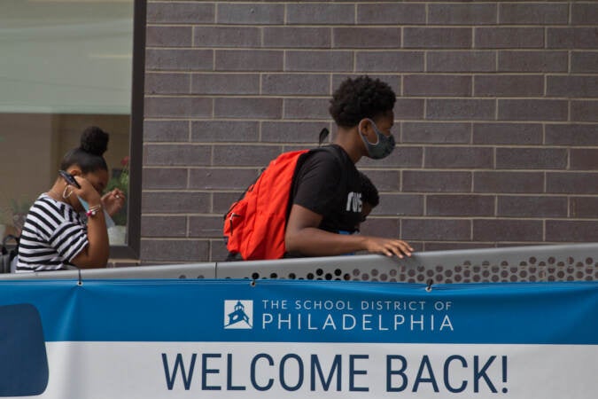 File photo: Philadelphia School District students at Samuel Powel Elementary School and Science Leadership Academy Middle School returned to in-person learning on August 31, 2021. (Kimberly Paynter/WHYY)