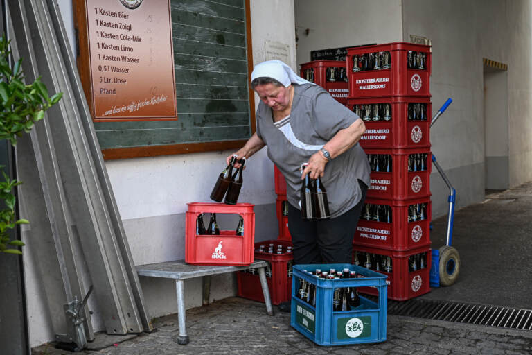 Sister Doris Engelhard, a 72-year-old Franciscan nun and master brewer at the Mallersdorf Abbey brewery in northeastern Bavaria. (Lena Mucha for NPR)