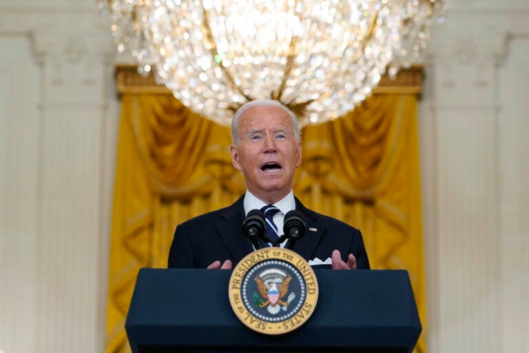 President Joe Biden speaks from the East Room of the White House in Washington, Wednesday, Aug 18, 2021, on the COVID-19 response and vaccination program. U.S. health officials Wednesday announced plans to offer COVID-19 booster shots to all Americans to shore up their protection amid the surging delta variant and signs that the vaccines’ effectiveness is falling. (AP Photo/Susan Walsh)