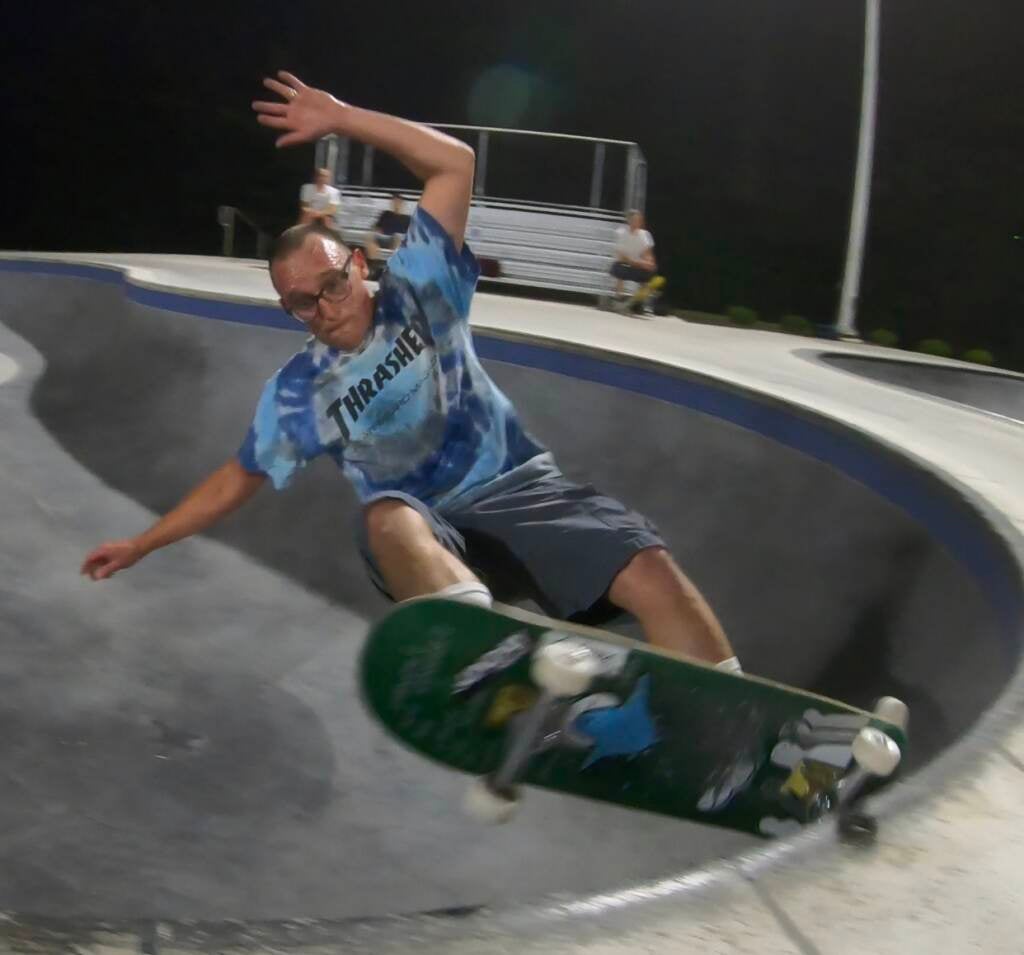 Joseph "Joey" Peleckis does a frontside grind in the pool at the new Quakertown park.
