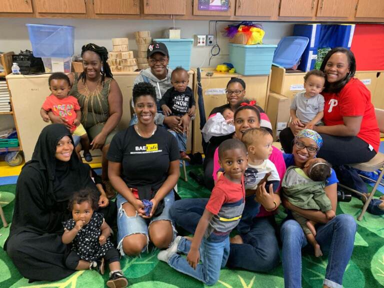 Jabina Coleman (center) surrounded by members of the Breastfeeding Awareness and Empowerment Cafe (BAE Cafe) , a group for Black birthing mothers in PA to connect and support each other through their birthing journeys. (Photo courtesy of Jabina Coleman)