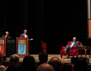 Philadelphia District Attorney Larry Krasner was the local guest who played “Not My Job” at the live taping of Wait, Wait, Don’t Tell Me! at the Mann Center on August 5, 2021. The show was the first audience-attended taping since the COVID-19 pandemic shutdowns. (Kimberly Paynter/WHYY)