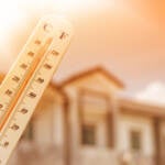 Thermometer shows the temperature is heat in the sky