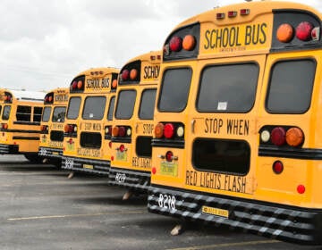 A fleet of Broward County School Buses are parked in a lot on July 21, 2020, in Pembroke Pines, Fla. Three county educators have died of complications from the coronavirus. (Johnny Louis/Getty Images)