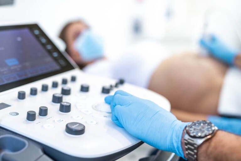 Close up of Ultrasound pregnancy examination.