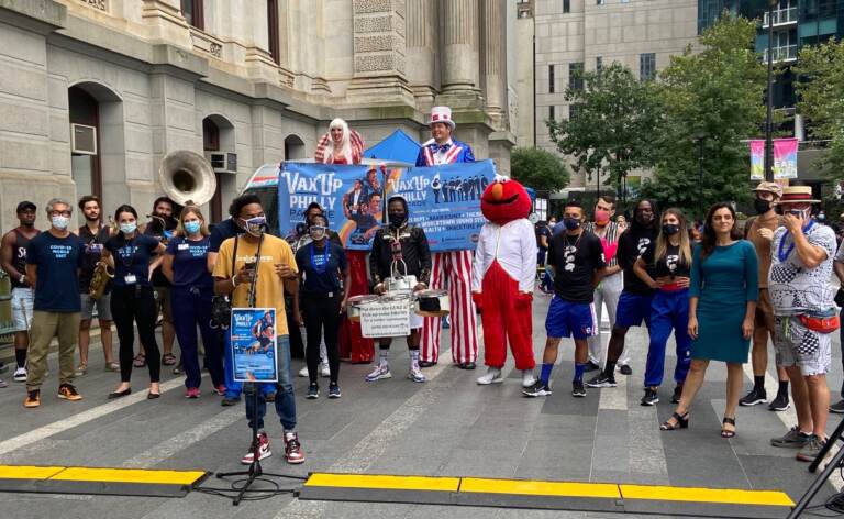 Philadelphia residents and elected officials gather for the Vax Up Philly parade.