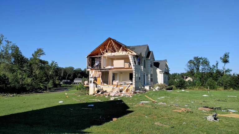 Damaged home in Mullica Hill New Jersey after tornado.