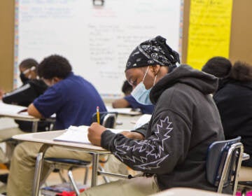 E.W. Rhodes Middle School students in class in North Philadelphia on September 8, 2021. (Kimberly Paynter/WHYY)