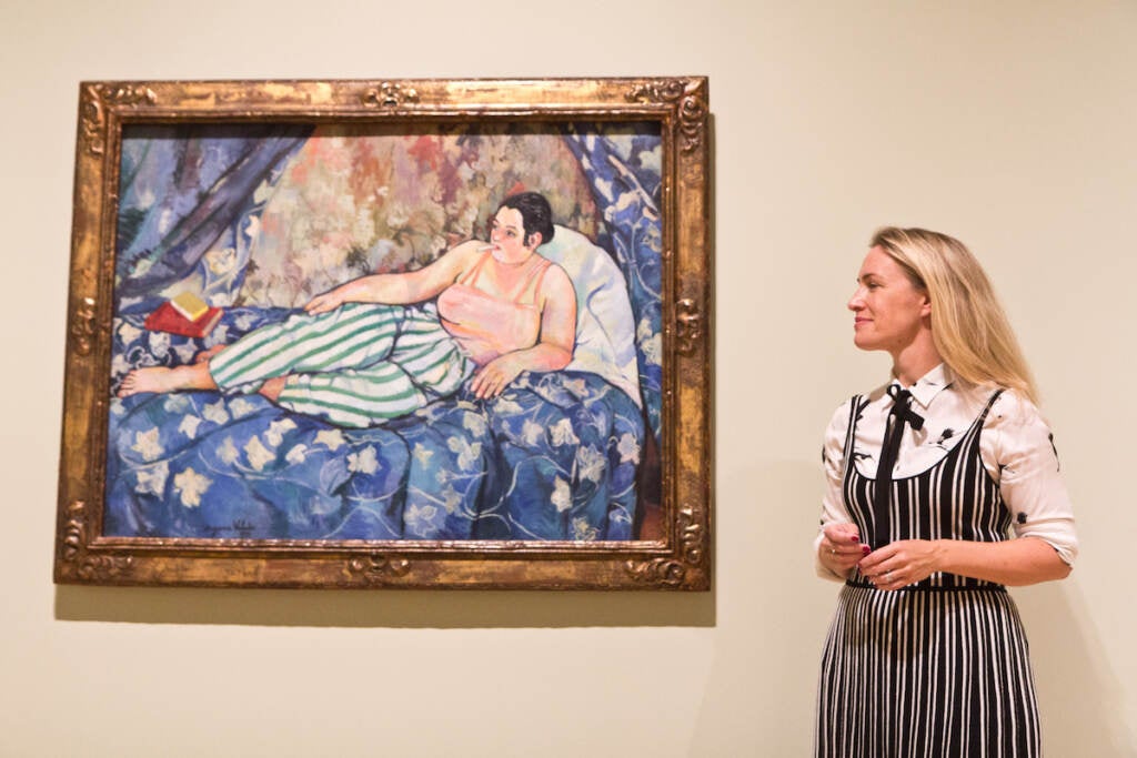 Nancy Ireson, curator of Suzanne Valadon: Model, Painter, Rebel, opens Sept. 26, 2021, at the Barnes Museum in Philadelphia, with The Blue Room, 1923, by artist Suzanne Valadon. The painting depicts a woman at ease, uncommon for the time