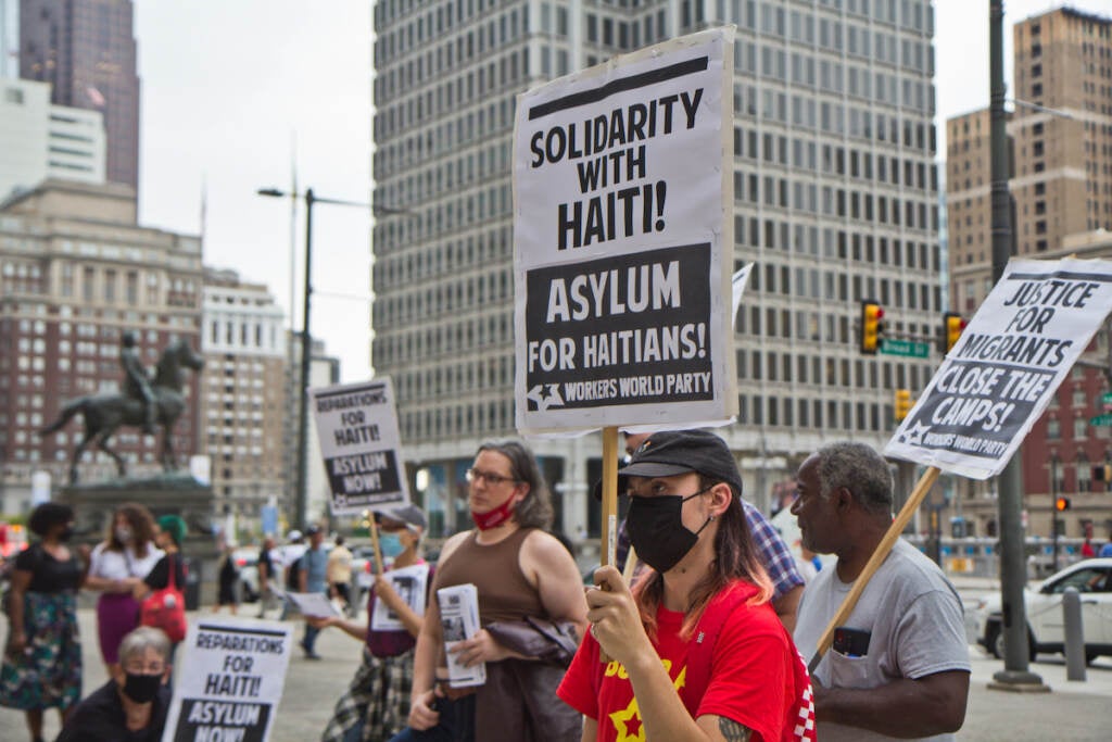 Philadelphians protested against the deportation of Haitian asylum-seekers outside City Hall