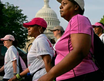 Participants in the Avon Breast Cancer Walk pass the Capitol in Washington