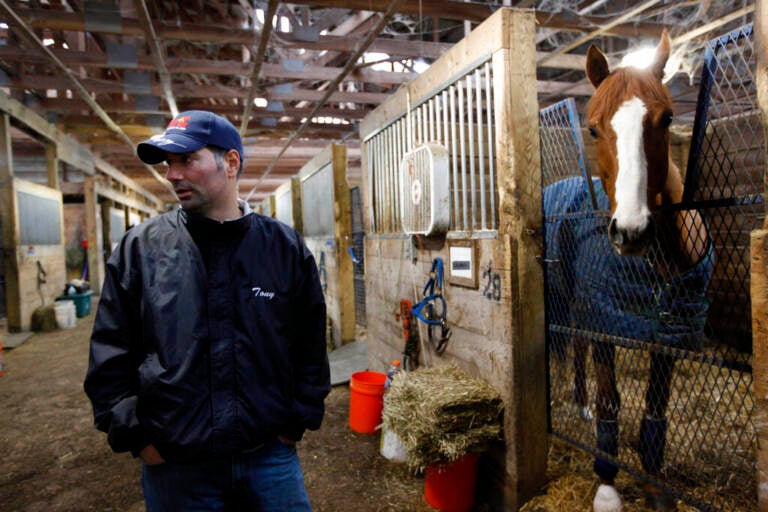 Trainer Tony Adamo makes remarks during a 2010 boycott at Penn National Race Course in Grantville, Pa. (AP Photo/Matt Rourke)