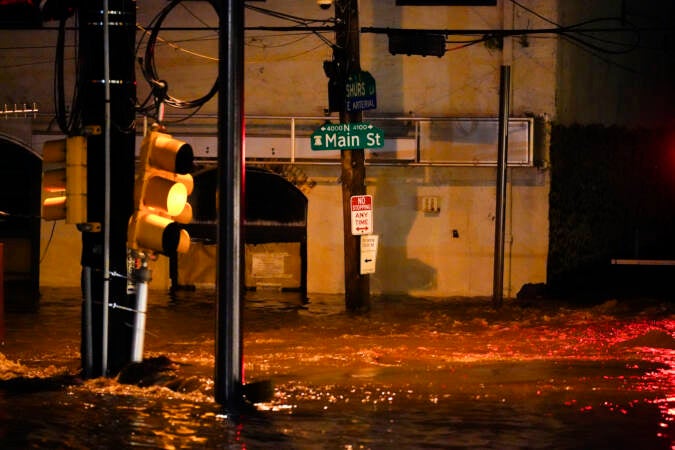 Shown is flooding in the Manayunk section of Philadelphia