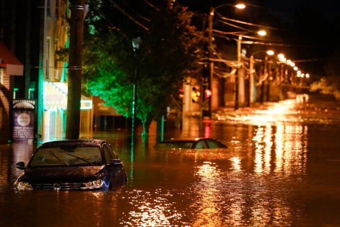 Flooding is pictured in Manayunk