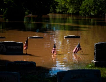 Headstones at a cemetery that flooded are seen in Somerville