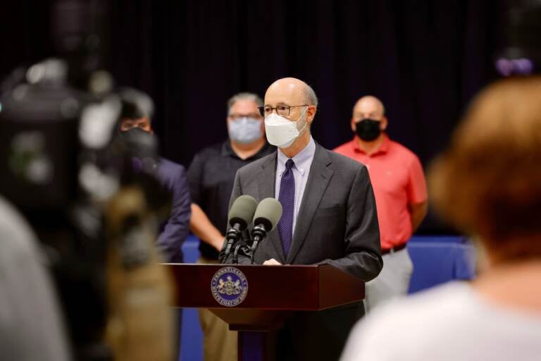 Gov. Tom Wolf speaking about the importance of mask mandates in schools, in Norristown, Pa. on September 8, 2021. (Office of Gov. Wolf)