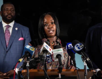 Rickia Young talked about the emotional damages at a press conference announcing the pre-settlement at the Mincey Fitzpatrick Ross law firm on September 14, 2021. (Kimberly Paynter/WHYY)