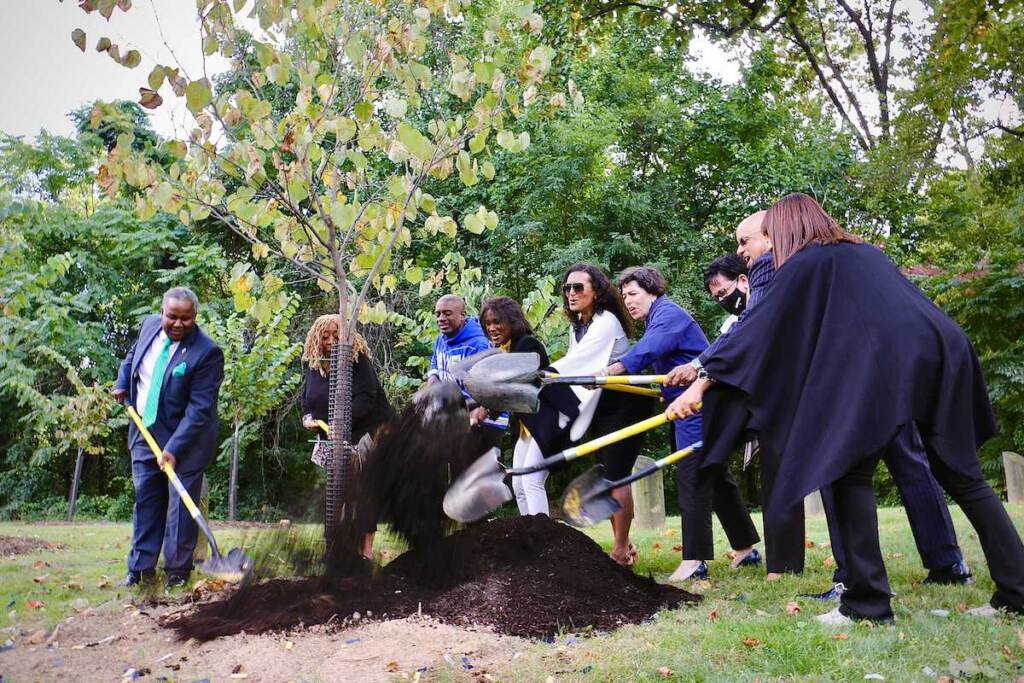 In addition to a historical marker, celebrated broadcaster Ed Bradley was honored with a grove of flowering trees planted at the southeast corner of Belmont and Edgely avenues