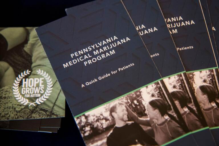 A pile of pamphlets for Pennsylvania's medical marijuana program