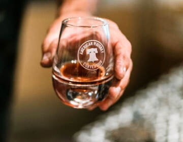 Person holds a glass of whisky