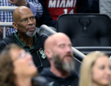 NBA Hall of Famer Kareem Abdul-Jabbar looks on during the game between the Miami Heat and Milwaukee Bucks at the Fiserv Forum on October 26, 2019 in Milwaukee, Wisconsin