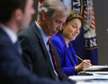 U.S. Sen. Amy Klobuchar (D-MN) takes notes during a U.S. Senate Rules Committee Georgia Field Hearing