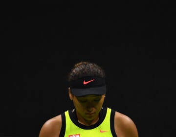 Naomi Osaka reacts during her 2021 U.S. Open women's singles third round match against Leylah Fernandez