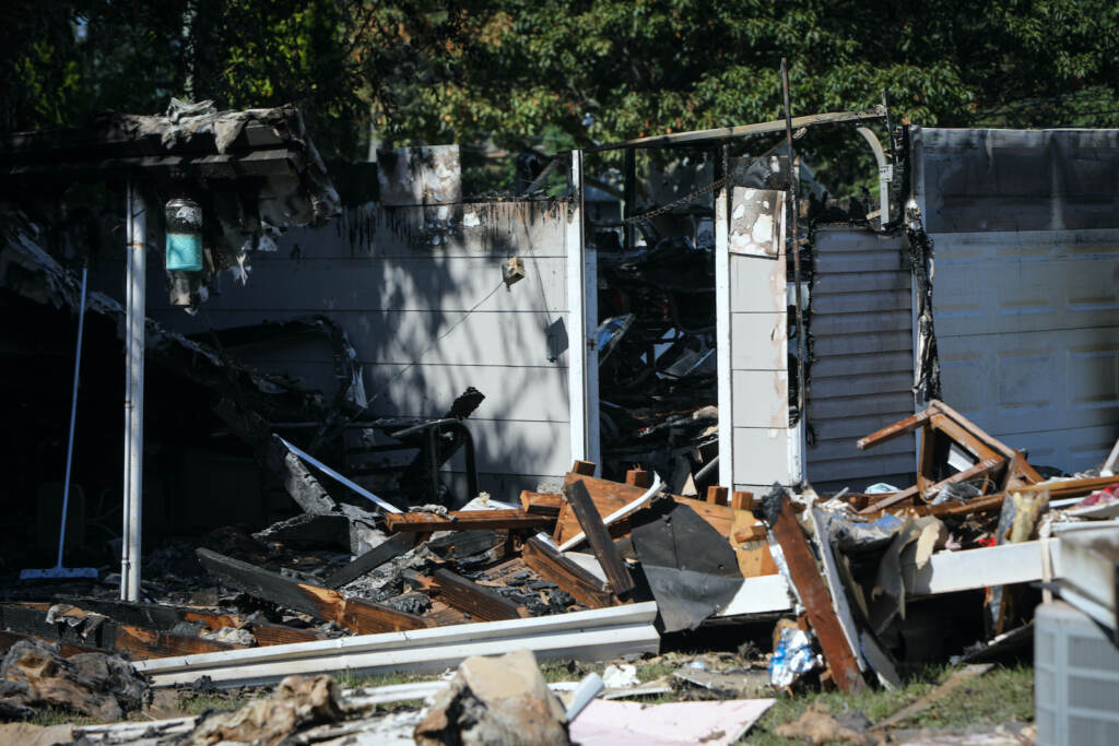 A storm-damaged home