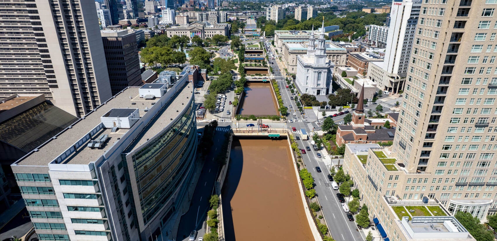 I-676 is filled with floodwater in the wake of Hurricane Ida in 2021.