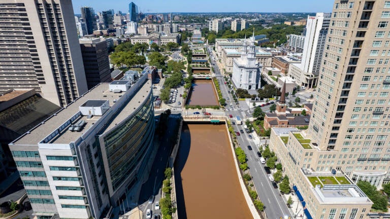 I-676 is filled with floodwater in the wake of Hurricane Ida in 2021.