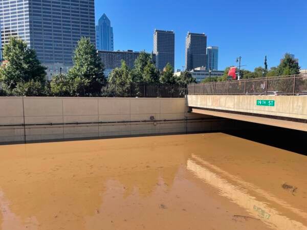 I-676 is submerged in floodwater