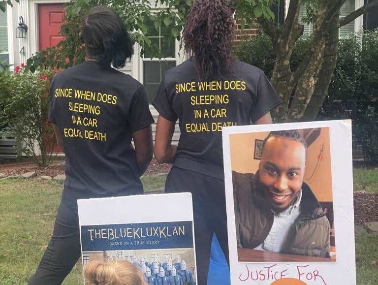 Protesters have been outside prosecutor Mark Denney's house three times in recent weeks. (Courtesy of Keandra Ray) 