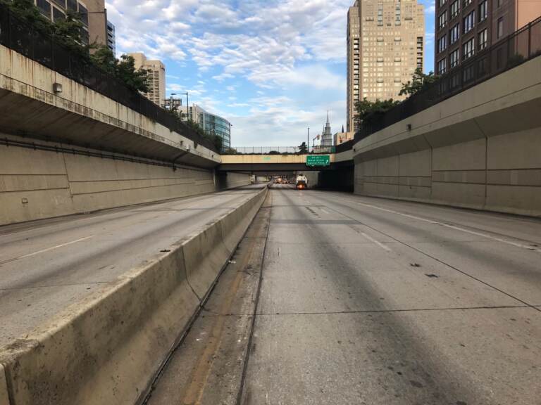 A cleared out Vine Street Expressway