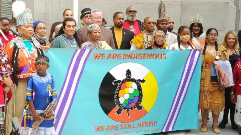 Indigenous People’s Day flag ceremony in Philadelphia on October 7, 2021. (Tom MacDonald/WHYY)