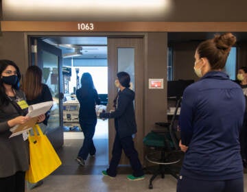 A team of medical professionals rehearse different scenarios in the new patient rooms at the new Pavilion building at the Hospital of the University of Pennsylvania