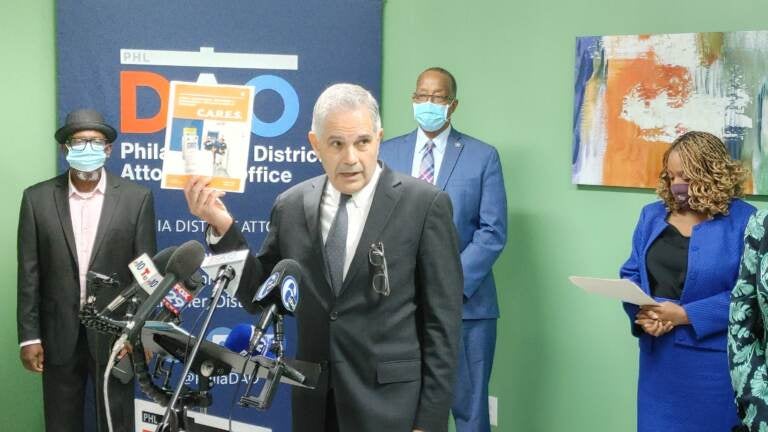 District Attorney Larry Krasner at the opening of the West/Southwest Collaborative Response to Gun Violence. (Tom MacDonald/WHYY News)