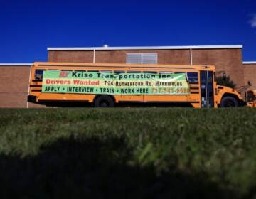 A school buses is pictured outside a school