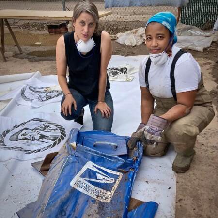 Co-artistic directors Liza Goodell and Jennifer Turnbull say goodbye to one of the dancing mailboxes that captured global attention during the 2020 election vote count in Philadelphia