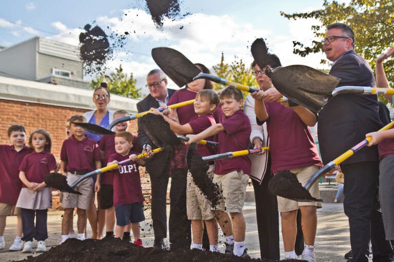 City officials, recreation leaders and students from the Our Lady of Port Richmond school, ceremonially broke ground at Glavin playground on Sept. 30, 2021.