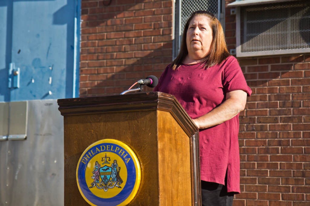 Long-time community leader Geri Logan was emotional at the ceremonial groundbreaking at Glavin playground on Sept. 30, 2021.