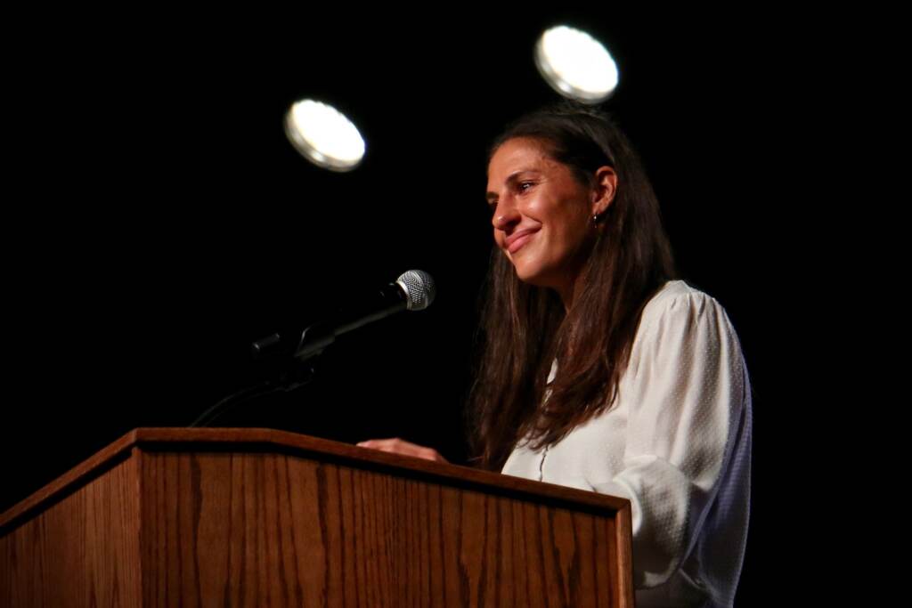 Carli Lloyd fights back tears as she thanks her hometown for the support she received on her way to becoming one of the country's greatest soccer players. Delran, N.J., put on a tribute for Lloyd after she announced her retirement from soccer