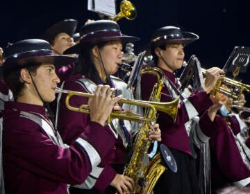 The Radnor High School band plays at the Friday night football game on October 22, 2021. (Kimberly Paynter/WHYY)