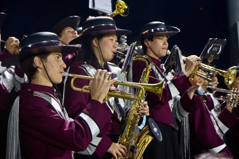 The Radnor High School band plays at the Friday night football game on October 22, 2021. (Kimberly Paynter/WHYY)