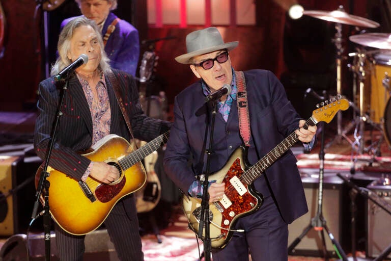 Elvis Costello and Jim Lauderdale, left, perform during at the Americana Honors & Awards show Wednesday, Sept. 11, 2019, in Nashville, Tenn.